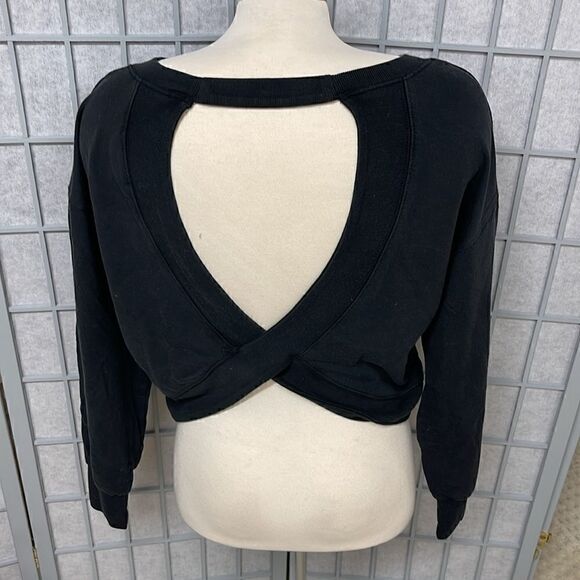 Athleta Open Back Sweatshirt, Black, Extra Small - Picture 2 of 7